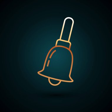 Altın çizgili zil simgesi koyu mavi arkaplanda izole edildi. Alarm sembolü, servis zili, el zili işareti, uyarı sembolü. Vektör İllüstrasyonu