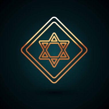 Altın çizgili Davut Yıldızı simgesi koyu mavi arka planda izole edilmiş. Yahudi dini sembolü. İsrail 'in sembolü. Vektör İllüstrasyonu
