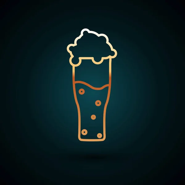 Linha Ouro Ícone Vidro Cerveja Isolado Fundo Azul Escuro Ilustração — Vetor de Stock