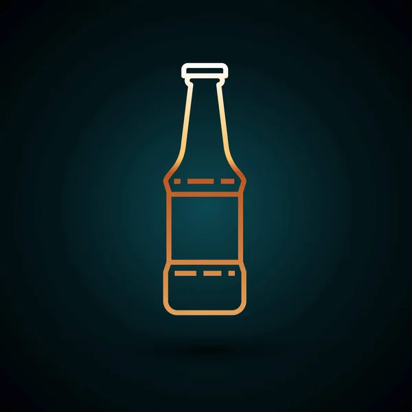 Значок Бутылки Пива Золотой Линии Изолирован Темно Синем Фоне Векторная — стоковый вектор