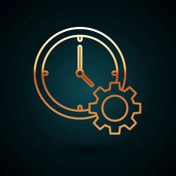 Línea dorada Icono de gestión del tiempo aislado sobre fondo azul oscuro. Señal de reloj y engranaje. Símbolo de productividad. Ilustración vectorial — Vector de stock