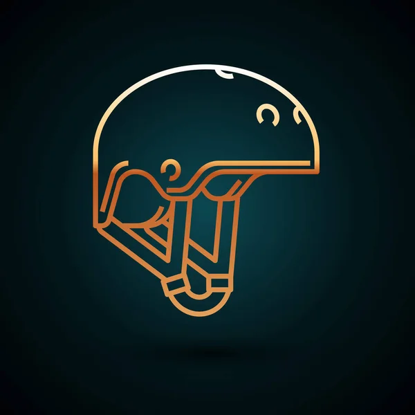 Línea dorada Icono del casco aislado sobre fondo azul oscuro. Deporte extremo. Equipamiento deportivo. Ilustración vectorial — Vector de stock