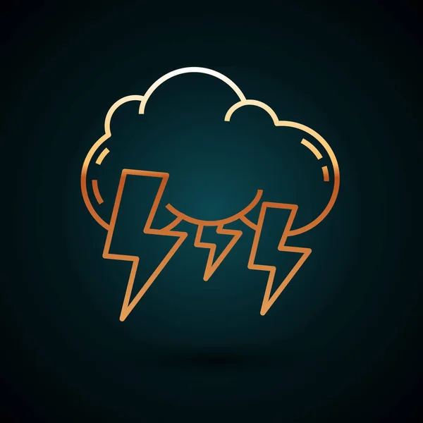 Icono de la línea de oro Storm aislado sobre fondo azul oscuro. Nube y relámpago. Icono del tiempo de tormenta. Ilustración vectorial — Archivo Imágenes Vectoriales