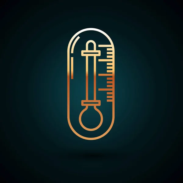 Goldlinie Thermometer-Symbol isoliert auf dunkelblauem Hintergrund. Vektorillustration — Stockvektor