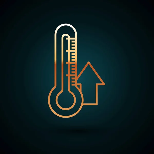Arany vonal hőmérő ikon elszigetelt sötétkék háttér. Vektorillusztráció — Stock Vector