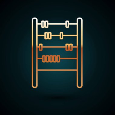 Altın çizgili Abaküs simgesi koyu mavi arkaplanda izole edildi. Geleneksel sayım çerçevesi. Eğitim işareti. Matematik okulu. Vektör İllüstrasyonu