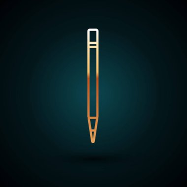 Silici ve çizgi simgesi koyu mavi arka planda izole edilmiş altın çizgili kalem. Çizim ve eğitim araçları. Okul sembolü. Vektör İllüstrasyonu