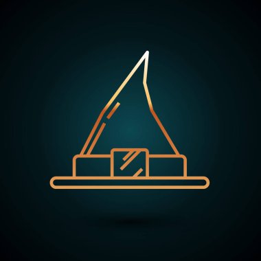 Koyu mavi arka planda altın çizgili cadı şapkası simgesi izole edildi. Mutlu Cadılar Bayramı Partisi. Vektör İllüstrasyonu