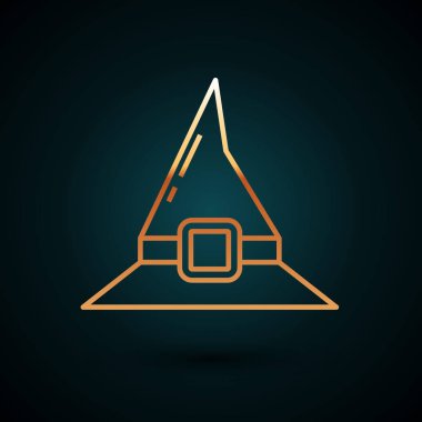 Koyu mavi arka planda altın çizgili cadı şapkası simgesi izole edildi. Mutlu Cadılar Bayramı Partisi. Vektör İllüstrasyonu