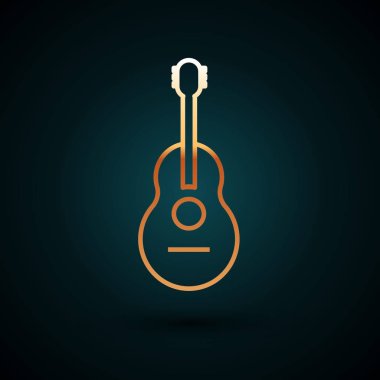Altın çizgili Gitar ikonu koyu mavi arkaplanda izole edilmiş. Akustik gitar. Telli müzik aleti. Vektör İllüstrasyonu