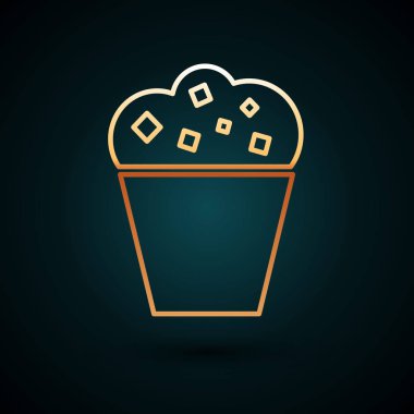 Koyu mavi arka planda izole edilmiş karton kutu ikonunda altın çizgili patlamış mısır. Patlamış mısır kutusu. Vektör İllüstrasyonu