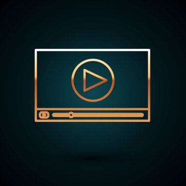 Gold Line Online video simgesi koyu mavi arkaplanda izole edildi. Oyun işaretli film şeridi. Vektör İllüstrasyonu