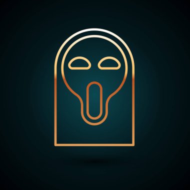 Koyu mavi arka planda izole edilmiş Cadılar Bayramı ikonu için komik ve korkutucu hayalet maskesi. Mutlu Cadılar Bayramı Partisi. Vektör İllüstrasyonu