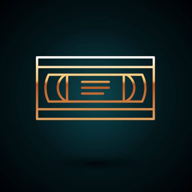 Altın çizgi Vhs video kaset ikonu koyu mavi arkaplanda izole edildi. Vektör İllüstrasyonu