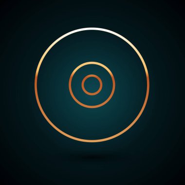Koyu mavi arkaplanda altın çizgi CD veya DVD disk simgesi izole edildi. Küçük disk işareti. Vektör İllüstrasyonu