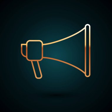 Gold line Megaphone icon isolated on dark blue background. Speaker sign. Vector Illustration