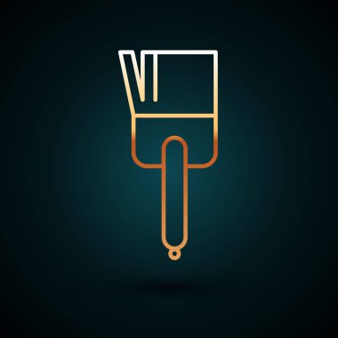 Altın çizgili mutfak fırçası ikonu koyu mavi arkaplanda izole edilmiş. Vektör İllüstrasyonu