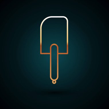 Altın çizgili Spatula simgesi koyu mavi arkaplanda izole edilmiş. Mutfak spatula ikonu. Bbq spatula işareti. Barbekü ve ızgara aleti. Vektör İllüstrasyonu