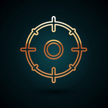 Altın çizgili hedef sporu. Koyu mavi arka planda izole edilmiş ikon çekimi için. Atış mesafesi ya da atış mesafesi için sayıları olan temiz bir hedef. Vektör İllüstrasyonu