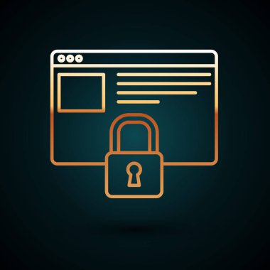 Altın çizgisi, sitenizi Https ile emniyete alın, Ssl simgesi koyu mavi arka planda izole edildi. İnternet iletişim protokolü. Vektör İllüstrasyonu