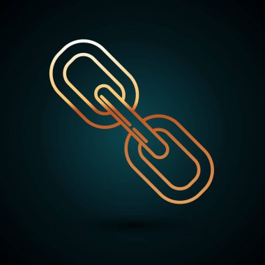 Altın çizgili zincir halka simgesi koyu mavi arkaplanda izole edildi. Bağlantı bekar. Vektör İllüstrasyonu
