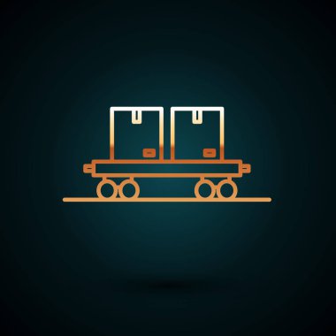 Altın çizgili tren yolu ikonu koyu mavi arka planda izole edildi. Vektör İllüstrasyonu