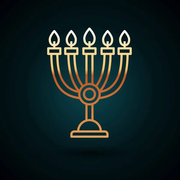 Guldlinjen Hanukkah menorah ikon isolerad på mörkblå bakgrund. Hanukkah traditionell symbol. Helgreligion, judisk ljusfestival. Vektor Illustration — Stock vektor