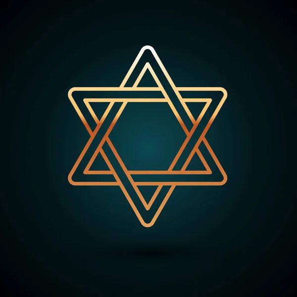 Línea dorada Estrella de David icono aislado sobre fondo azul oscuro. Símbolo religioso judío. Símbolo de Israel. Ilustración vectorial — Vector de stock