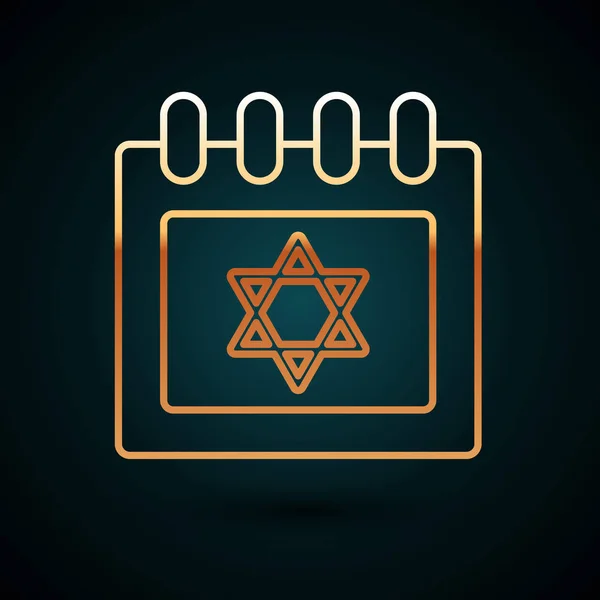 Guld linje judisk kalender med stjärnan i David ikon isolerad på mörkblå bakgrund. Hanukkah kalenderdag. Vektor Illustration — Stock vektor