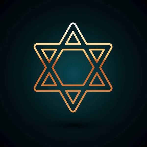 Línea dorada Estrella de David icono aislado sobre fondo azul oscuro. Símbolo religioso judío. Símbolo de Israel. Ilustración vectorial — Vector de stock