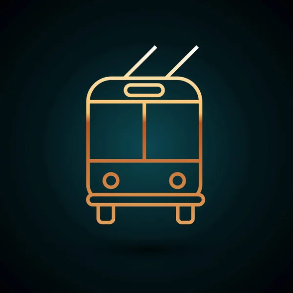 Gouden lijn Trolleybus pictogram geïsoleerd op donkerblauwe achtergrond. Openbaar vervoer symbool. Vector Illustratie — Stockvector