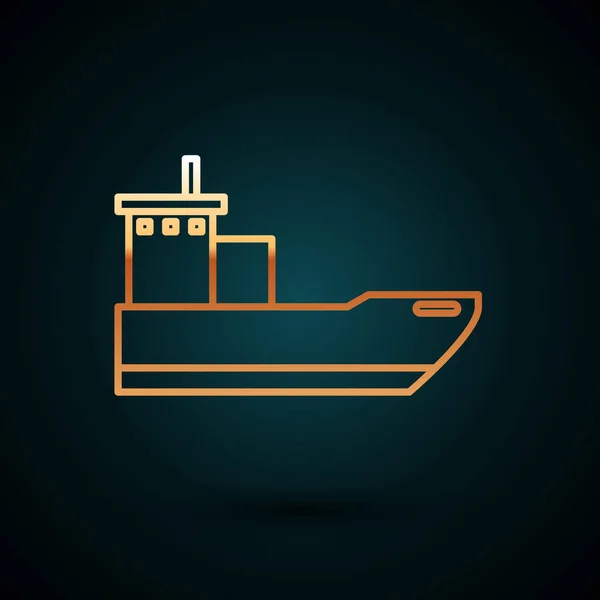 ゴールドライン濃い青の背景に隔離された貨物船のアイコン。ベクターイラスト — ストックベクタ