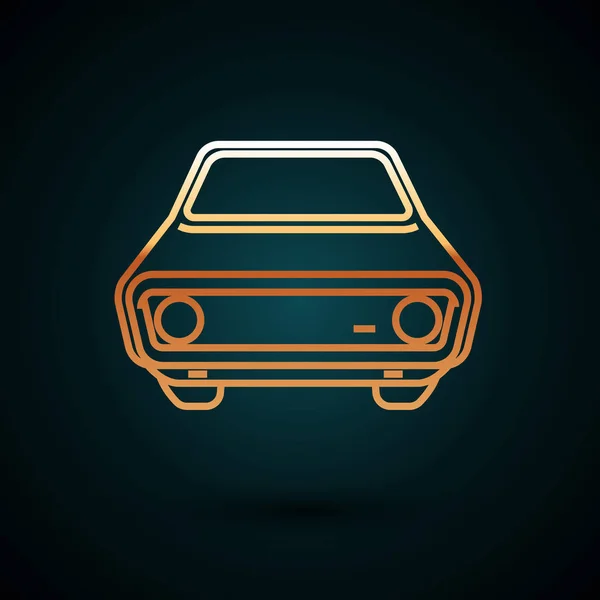 Guldlinje Bil ikon isolerad på mörkblå bakgrund. Framifrån. Vektor Illustration — Stock vektor