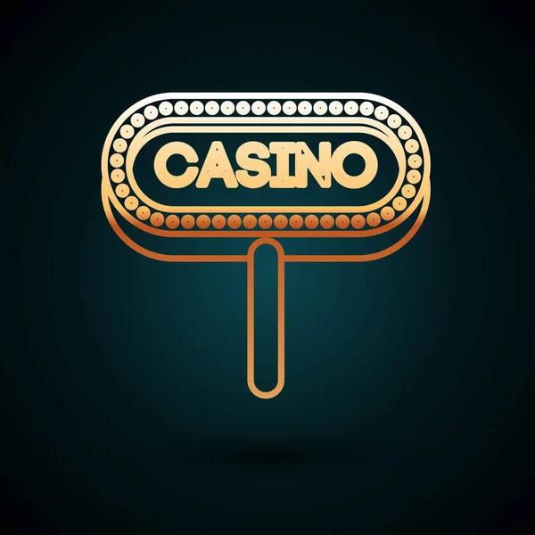 Línea de oro Casino icono del letrero aislado sobre fondo azul oscuro. Ilustración vectorial — Vector de stock