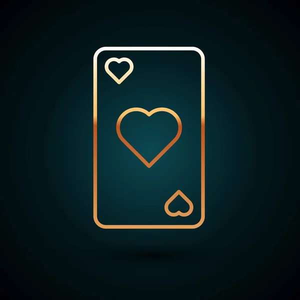 Gold line Playing card with heart symbol icon isolated on dark blue background. Casino gambling. Vector Illustration — Stok Vektör