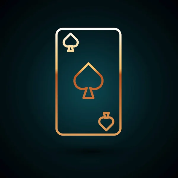 Gold line Playing card with spades symbol icon isolated on dark blue background. Casino gambling. Vector Illustration — Stock Vector