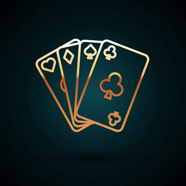 Золота лінія Піктограма гральних карт ізольована на темно-синьому фоні. Азартні ігри в казино. Векторна ілюстрація — стоковий вектор
