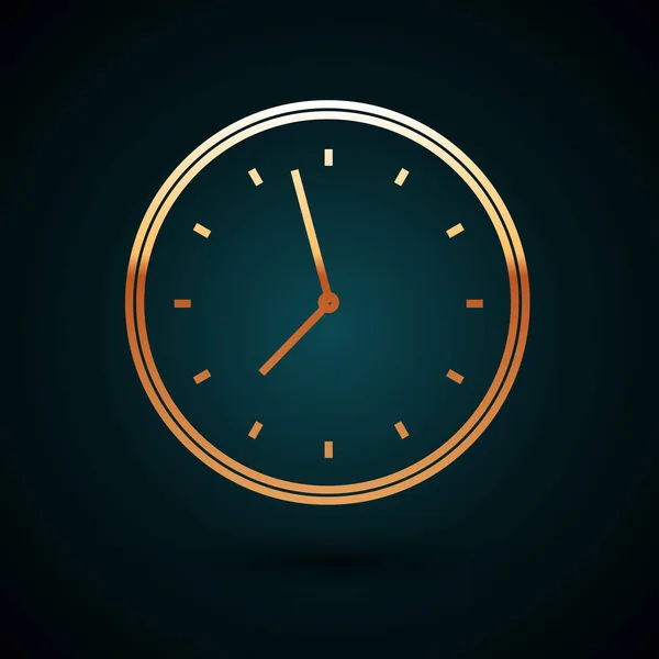 Guld linje Klocka ikonen isolerad på mörkblå bakgrund. Tidssymbol. Vektor Illustration — Stock vektor