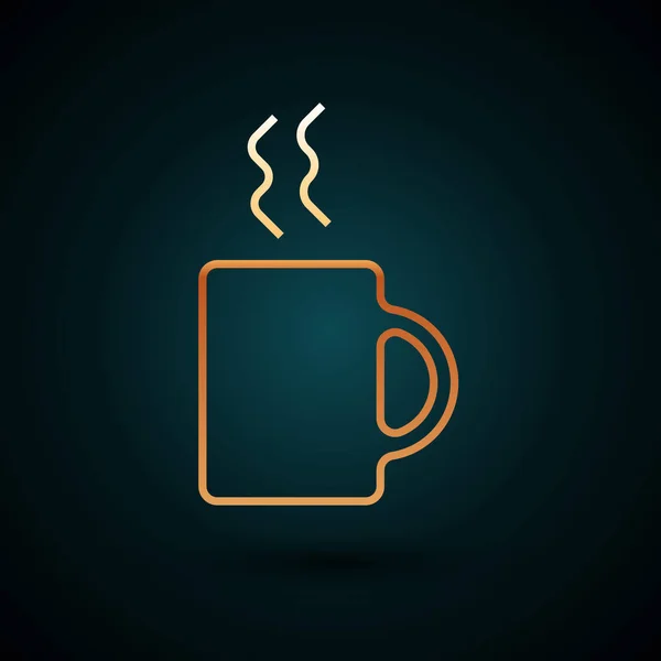 Goldene Linie Kaffeetasse Symbol isoliert auf dunkelblauem Hintergrund. Teetasse vorhanden. Heißgetränk Kaffee. Vektorillustration — Stockvektor