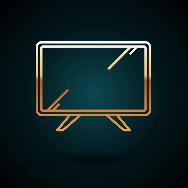 Linha dourada Smart Tv ícone isolado no fundo azul escuro. Sinal de televisão. Ilustração vetorial — Vetor de Stock