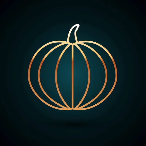 Goldene Linie Kürbissymbol isoliert auf dunkelblauem Hintergrund. fröhliche Halloween-Party. Vektorillustration — Stockvektor
