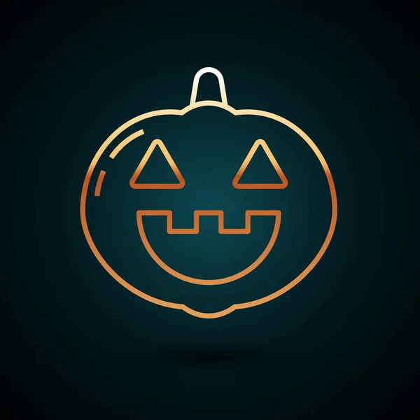 Gouden lijn Pompoen pictogram geïsoleerd op donkerblauwe achtergrond. Gelukkig Halloween feest. Vector Illustratie — Stockvector