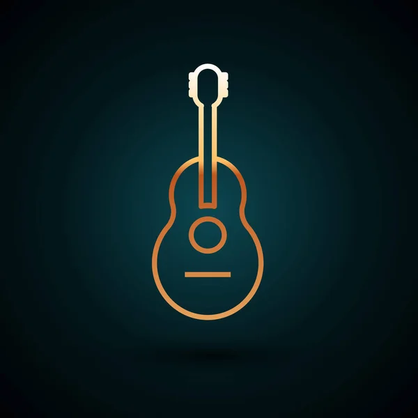 Icono de guitarra de línea dorada aislado sobre fondo azul oscuro. Guitarra acústica. Instrumento musical de cuerda. Ilustración vectorial — Vector de stock