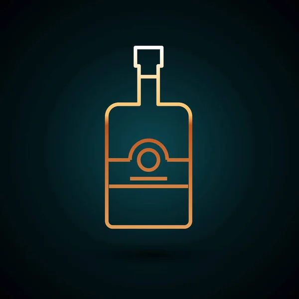 Gold Line Whiskey Flasche Symbol isoliert auf dunkelblauem Hintergrund. Vektorillustration — Stockvektor