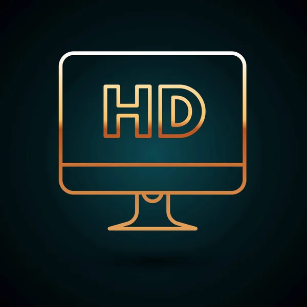 Arany vonal Computer Pc monitor kijelző Hd videó technológia ikon elszigetelt sötétkék háttérrel. Vektorillusztráció — Stock Vector