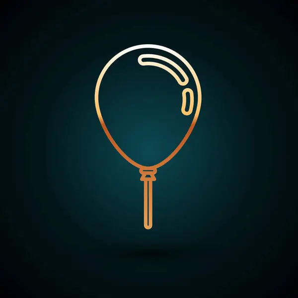 Gold line Balloon with ribbon icon isolated on dark blue background. Vector Illustration — ストックベクタ