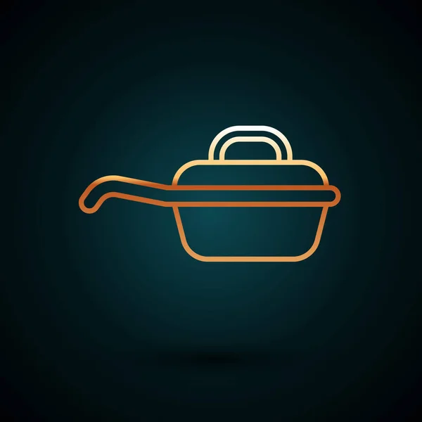 Línea dorada Icono de sartén aislado sobre fondo azul oscuro. Símbolo de comida asada o frita. Ilustración vectorial — Archivo Imágenes Vectoriales
