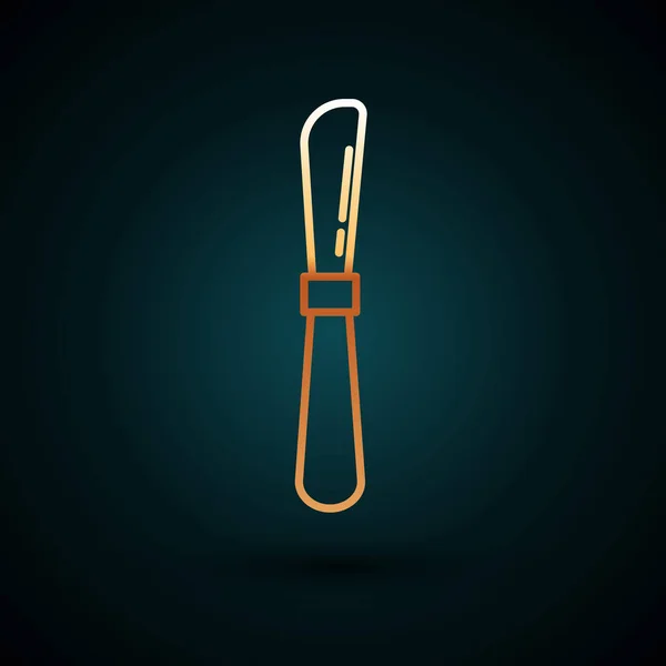 Linea oro icona del coltello isolato su sfondo blu scuro. Posate simbolo. Illustrazione vettoriale — Vettoriale Stock