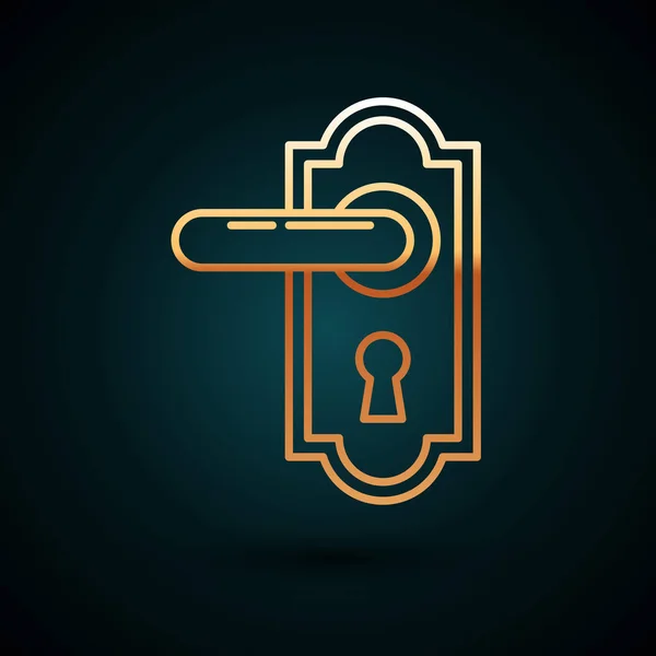 Gold line Door handle icon isolated on dark blue background. Door lock sign. Vector Illustration — Stock Vector