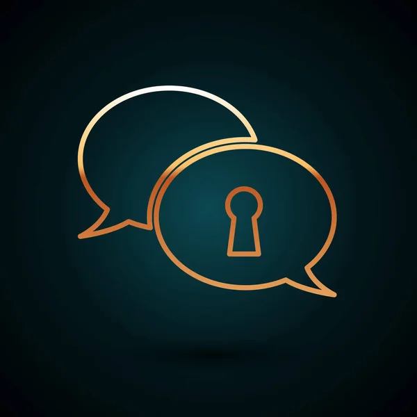 Línea Gold Icono de protección de datos personales aislado sobre fondo azul oscuro. Burbuja del habla y llave. Ilustración vectorial — Archivo Imágenes Vectoriales